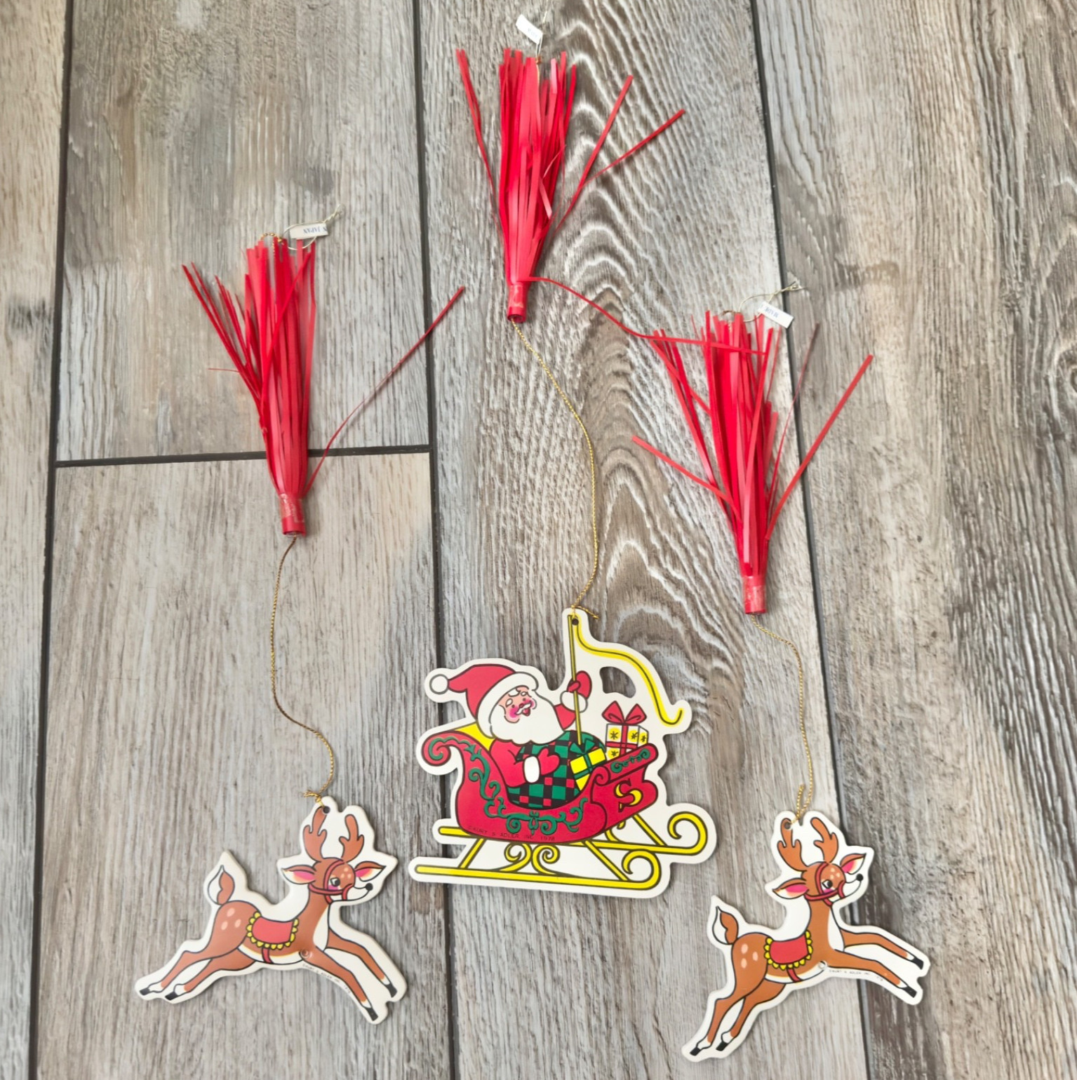 Vtg Kurt S. Adler Santa Reindeer Tassled Hanging Christmas Ornaments 1978 Japan