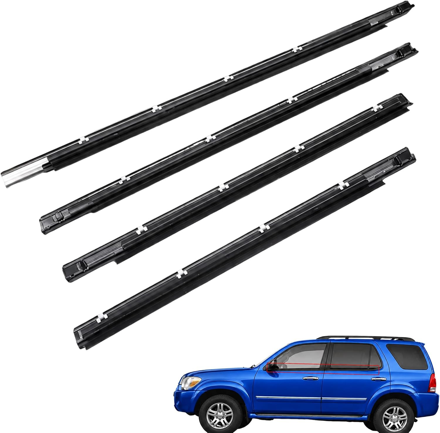 4 Pcs Weatherstrip Window Trim Compatible with Toyota Sequoia 2001-2007