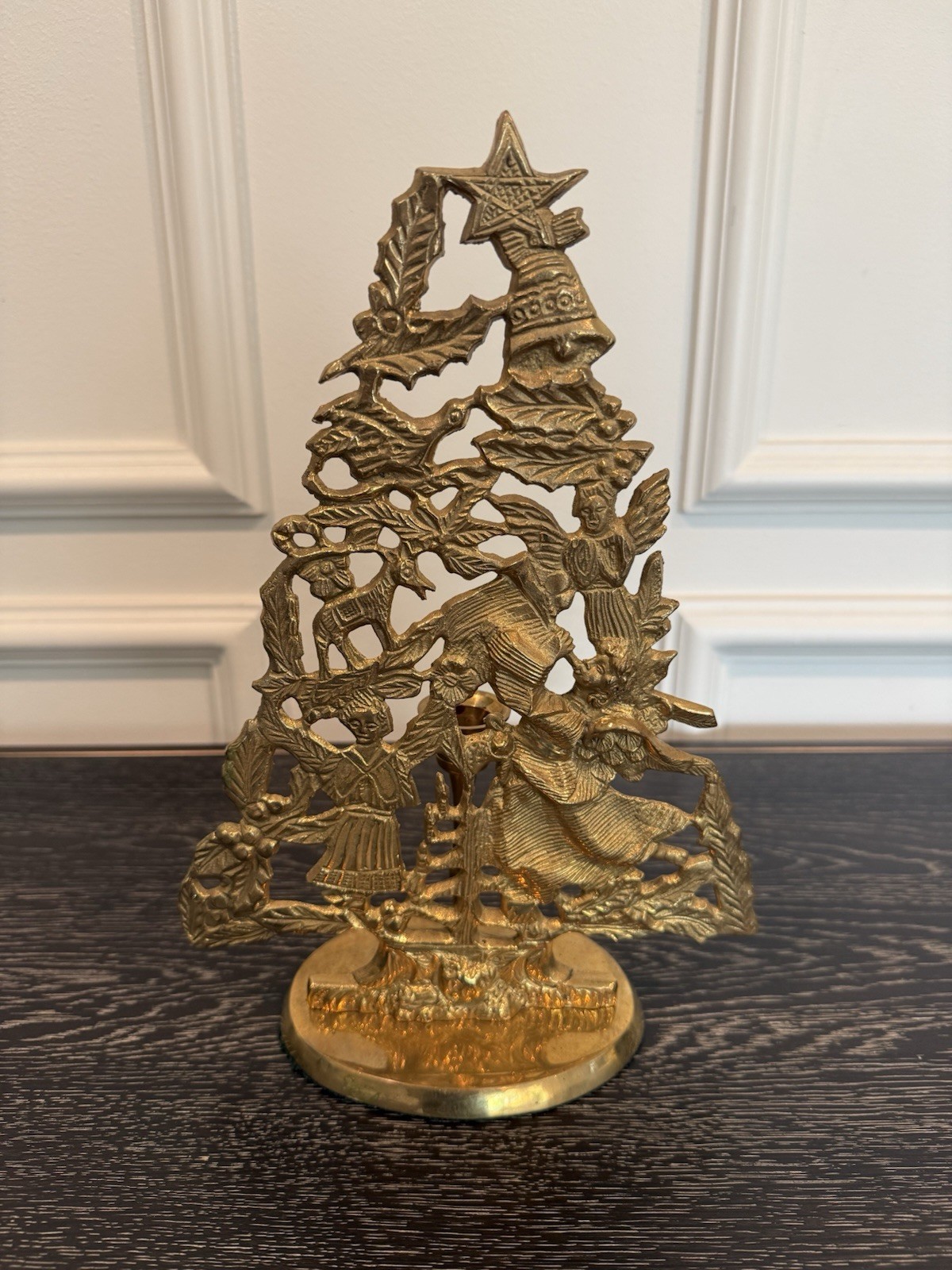 Vtg Banberry Solid Brass Christmas Tree Candle Holder 12\