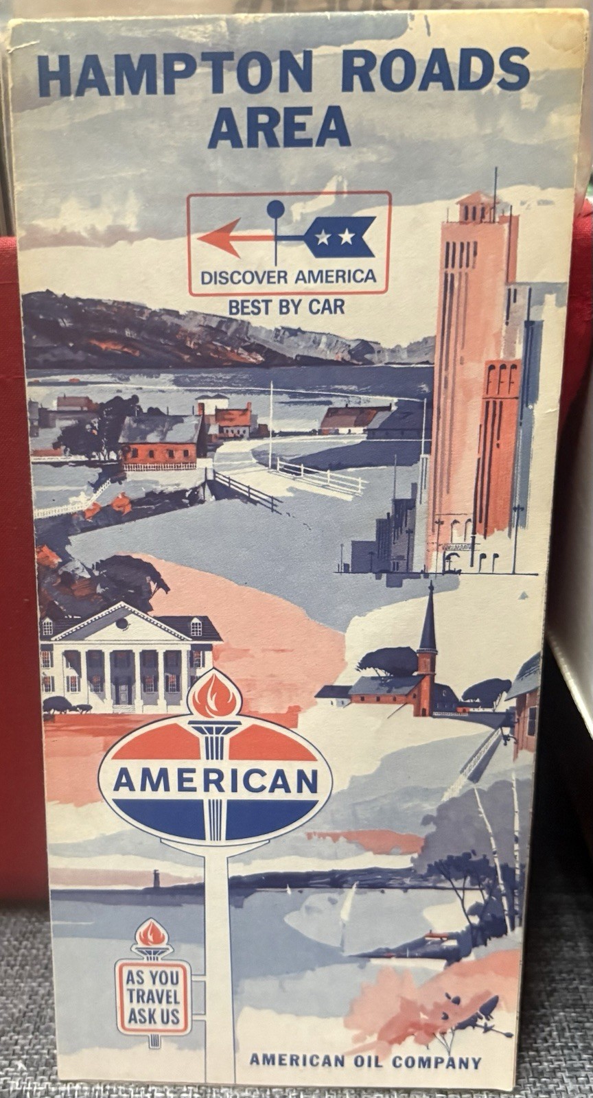 American Oil Road Map HAMPTON ROADS NORFOLK Virginia Newport News 1968