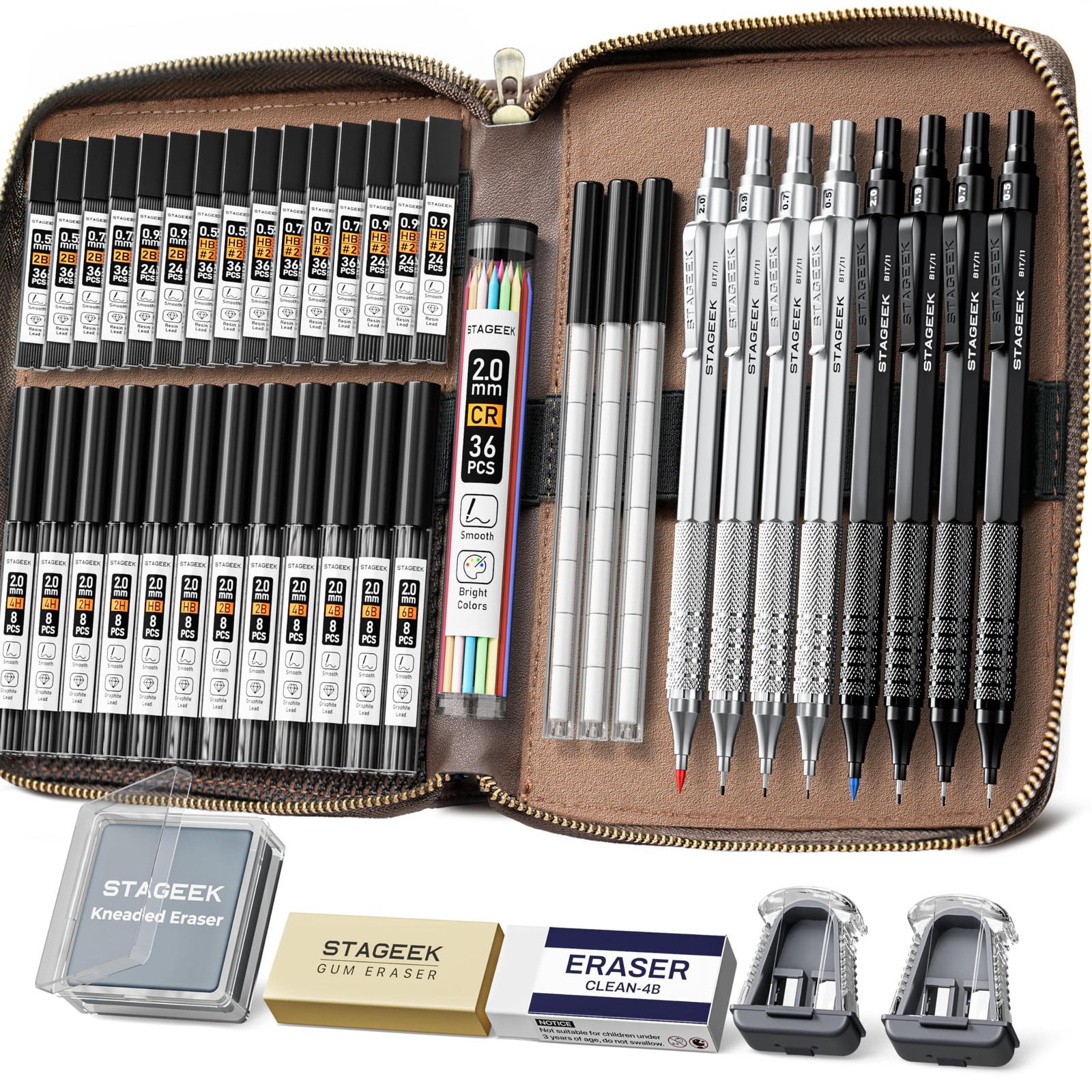 STAGEEK 45PCS Black & Silver Metal Mechanical Pencil Set in & STAGEEK 45PCS Black & Silver Metal Mechanical Pencil Set in &