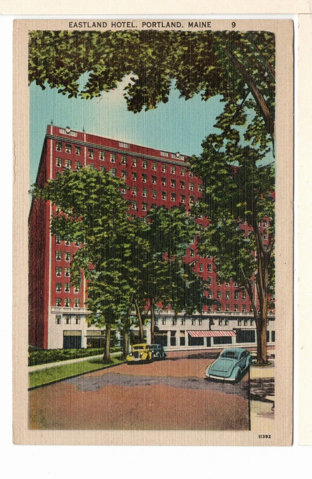 Linen Postcard Portland ME Eastland Hotel 1940\'s Cars Unposted-PP5