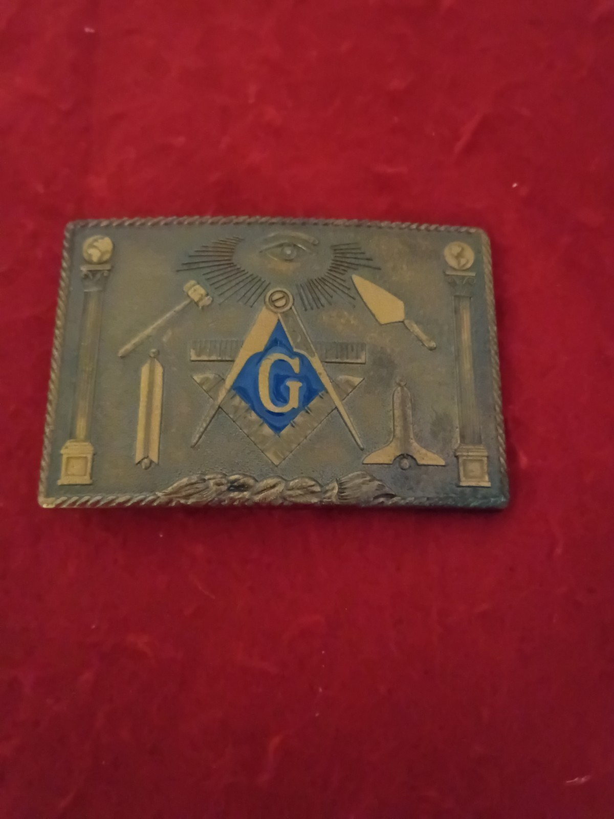 Vintage 70s Mason Masonic Lodge Bronze Belt Buckle Fraternal Odd Fellows