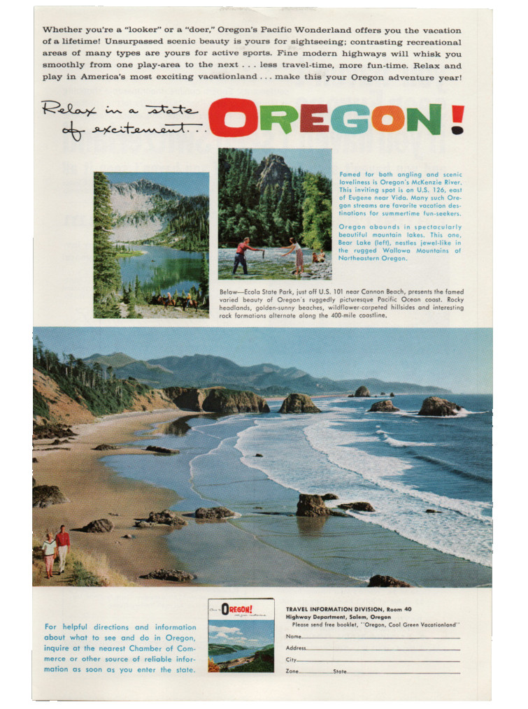 Vintage Oregon Travel 1960 Print Ad Pacific Wonderland McKenzie River Bear Lake