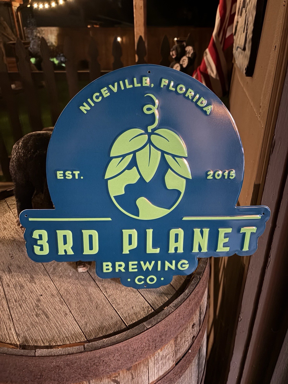 Rare 3rd Planet Brewing Company Florida Metal Tin Tacker Beer Sign