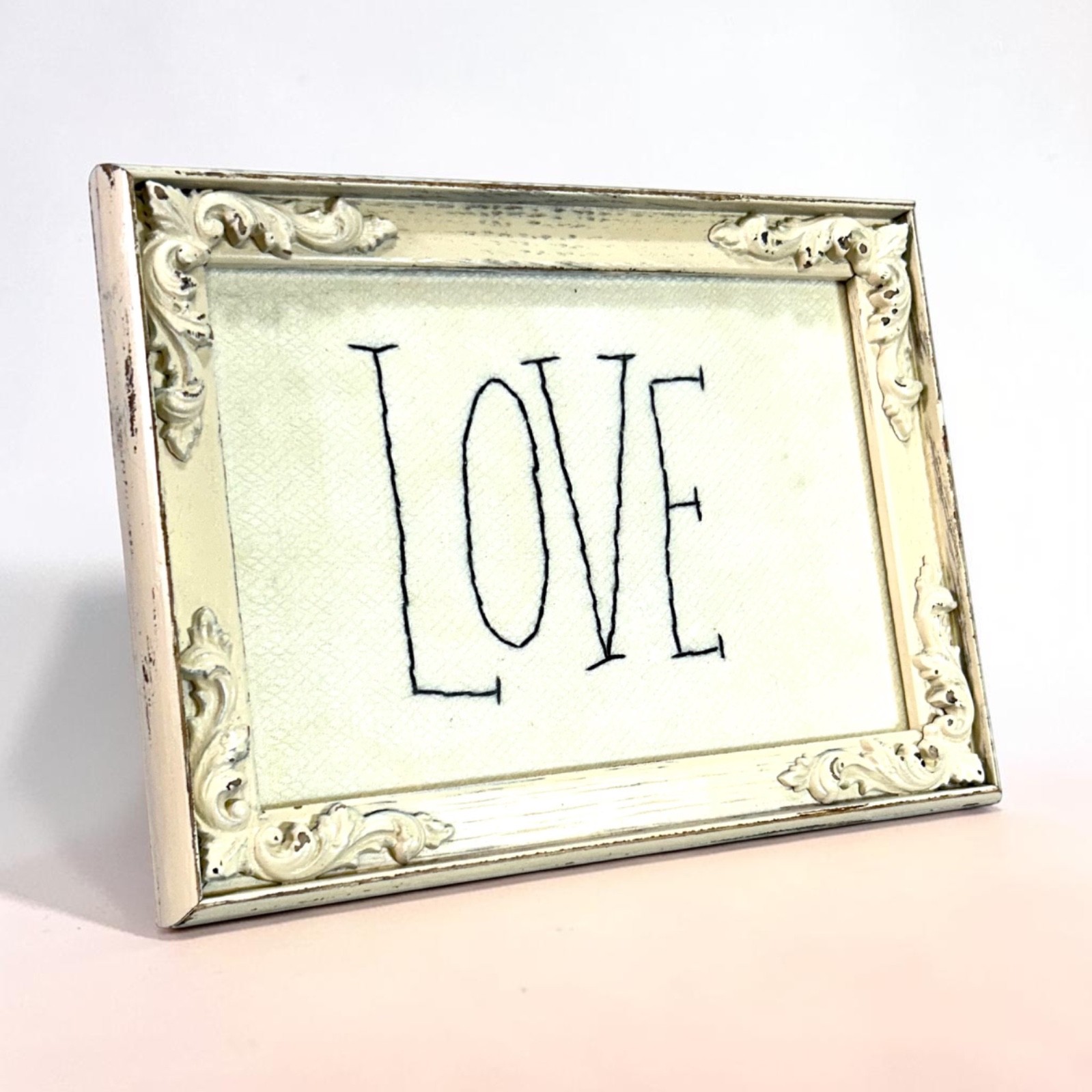 Vintage Intercraft 5x7 Picture Frame Ornate Cream Distressed Farmhouse LOVE Sign
