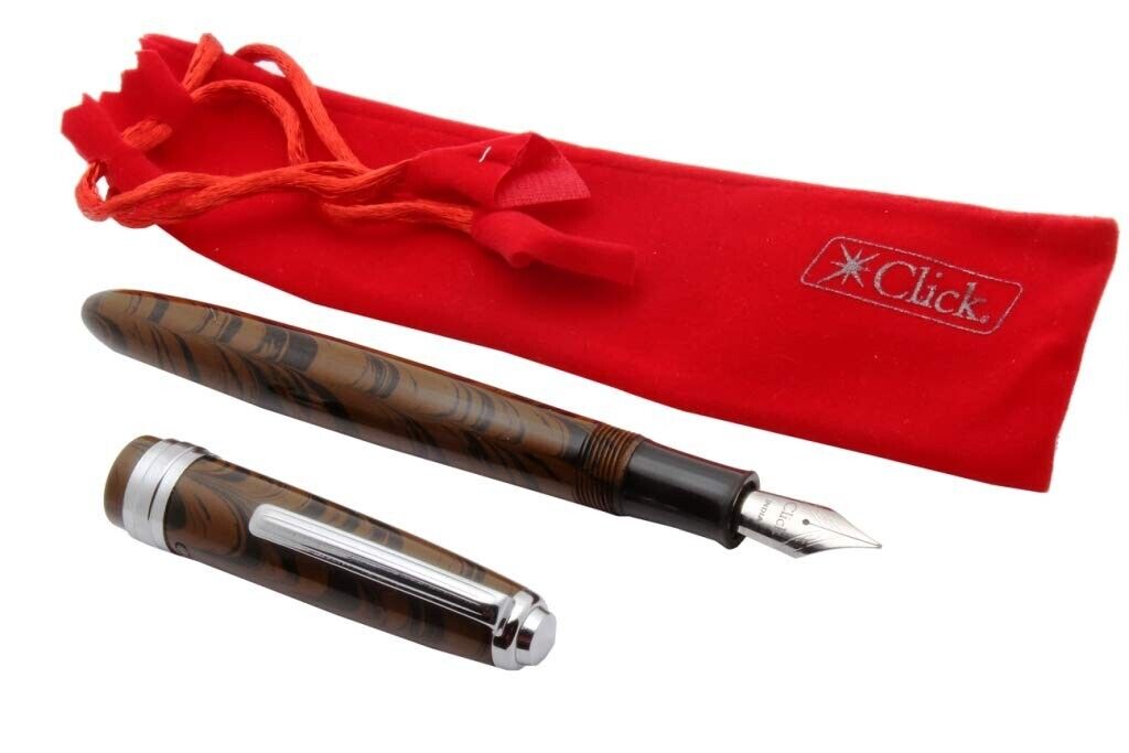 Click Falcon Ebonite Fountain Pen with 3in1 Filling Chrome Trims - Brown & Black