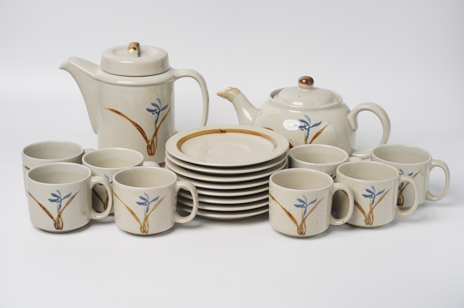 Vintage Otagiri Wild Iris Stoneware Tea Set 18pc Coffee Pot Teapot Cups Saucers