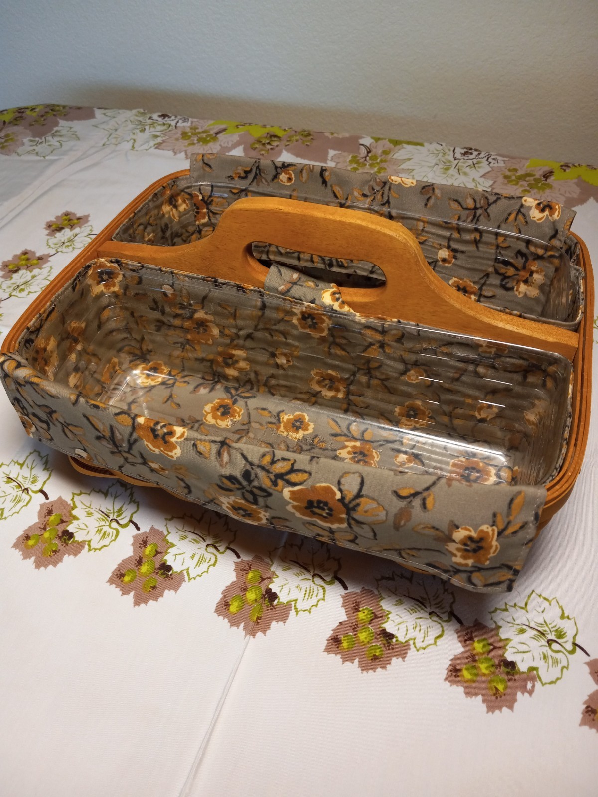 Longaberger 2006 Carry N Caddy Basket Set, Protectors, Khaki Floral Liner