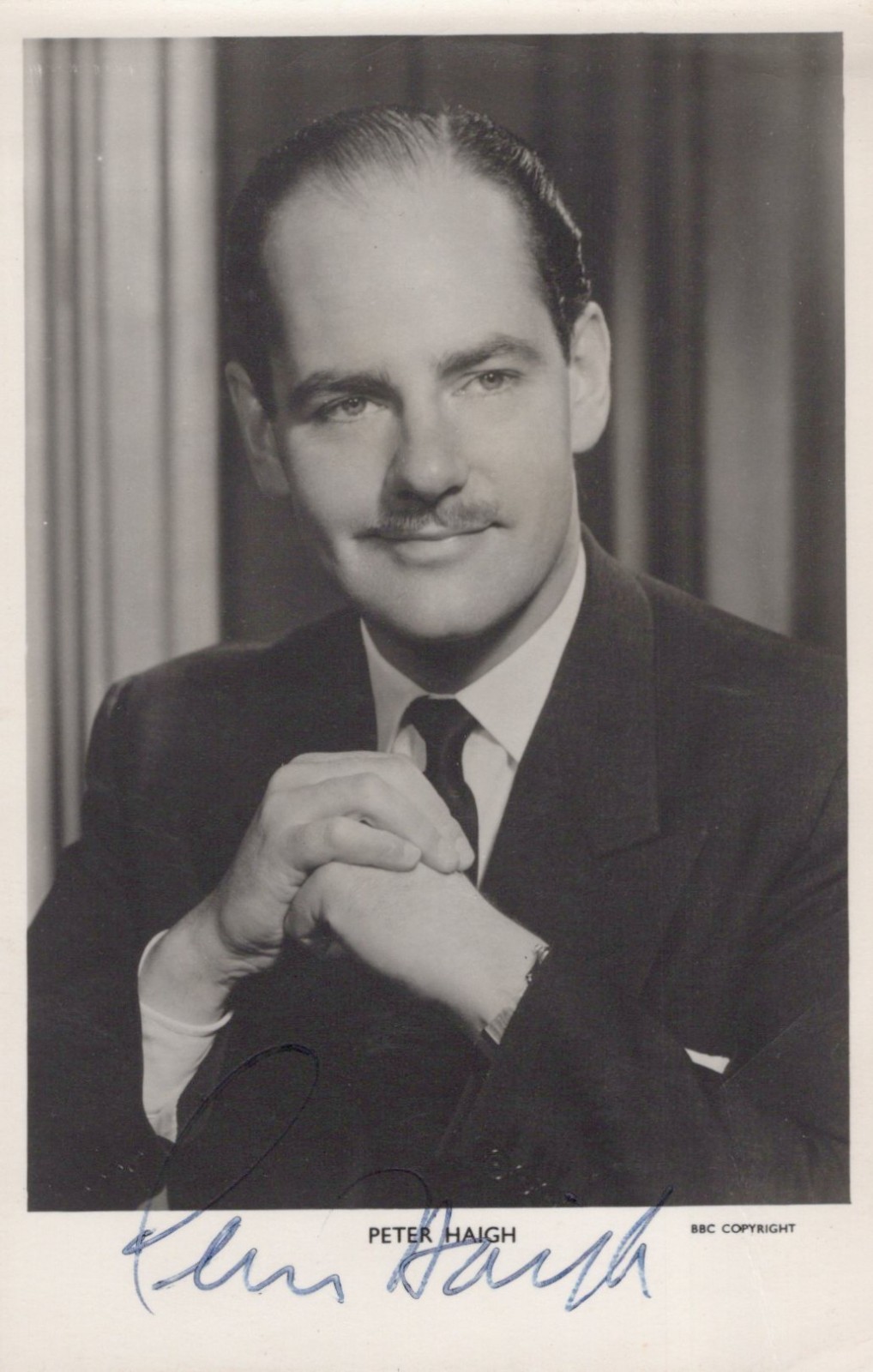 PETER HAIGH 1925-2001 BBC ANNOUNCER autographed Hand Signed RPPC PC