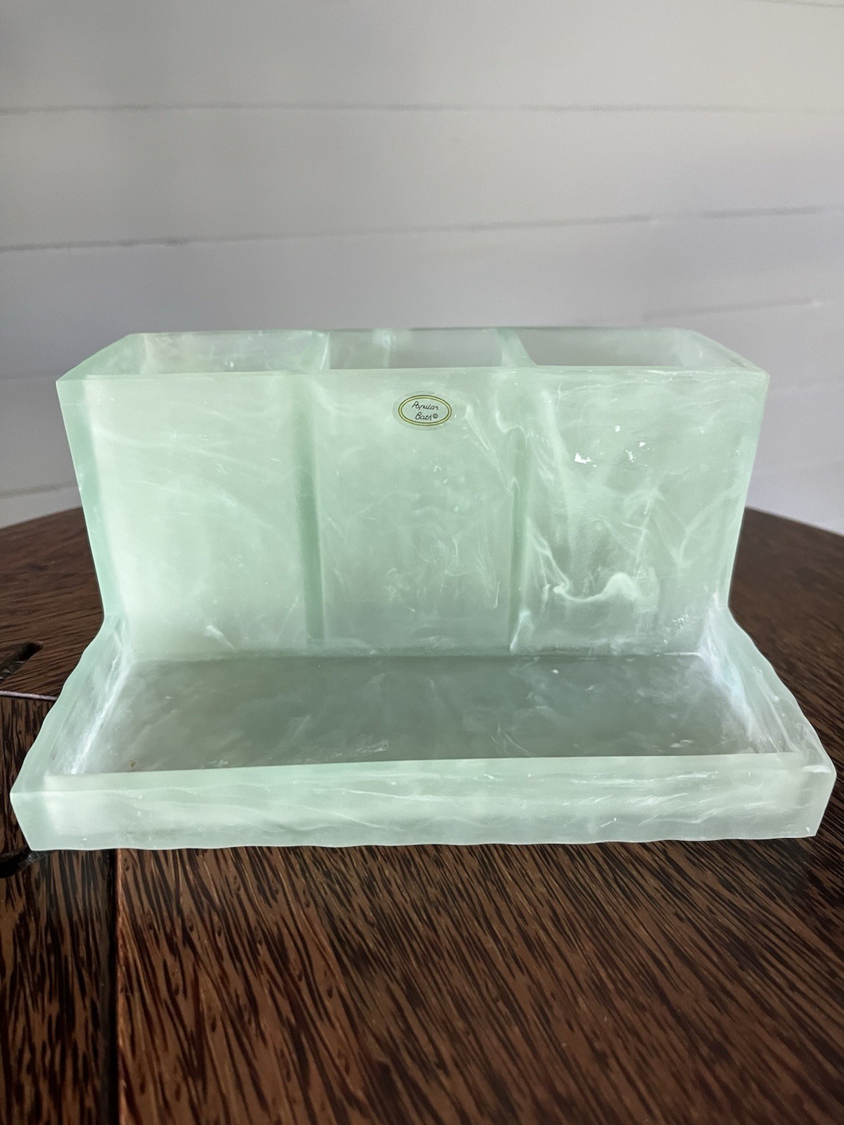 Vintage Popular Bath Jade Green Marble Resin/Lucite 4-Section Vanity Tray