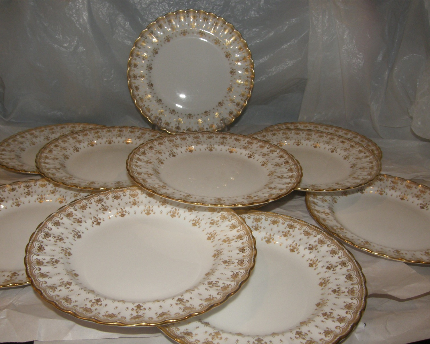 Lot of 11 Spode Fleur de Lys Gold  Salad Plate  8 1/8” Bone China England