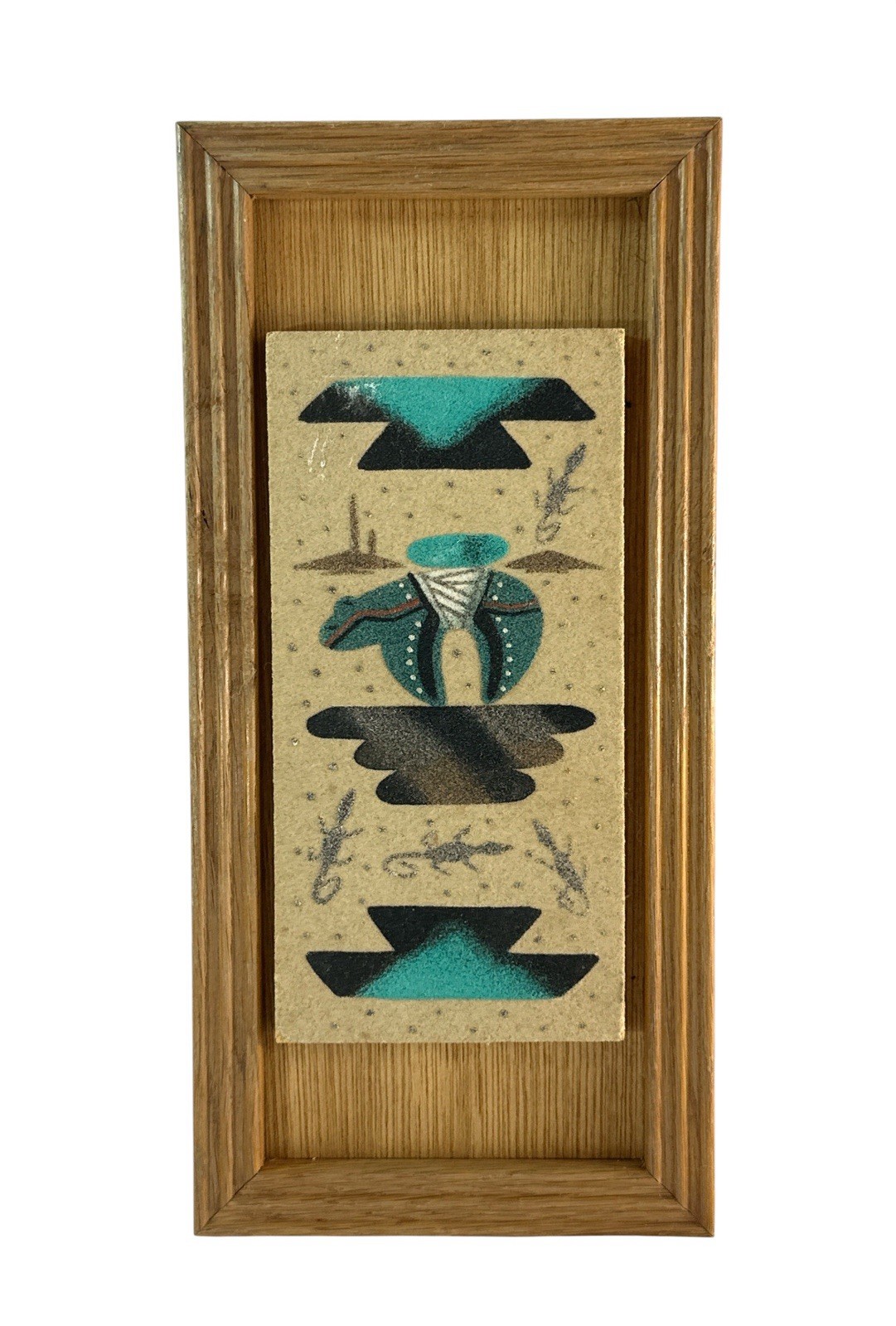 Vintage 1992 Southwestern Sand Art Native American Pottery Design Framed 12.5”