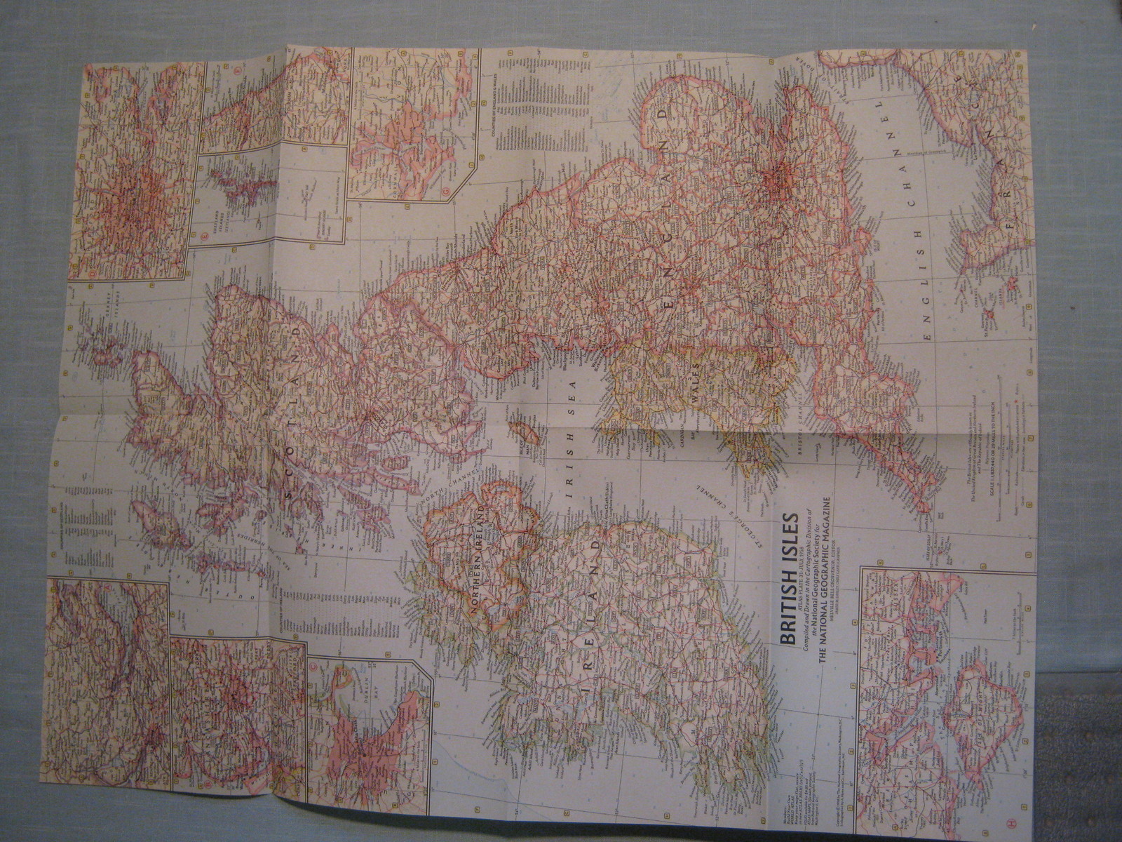 VINTAGE BRITISH ISLES MAP National Geographic July 1958 