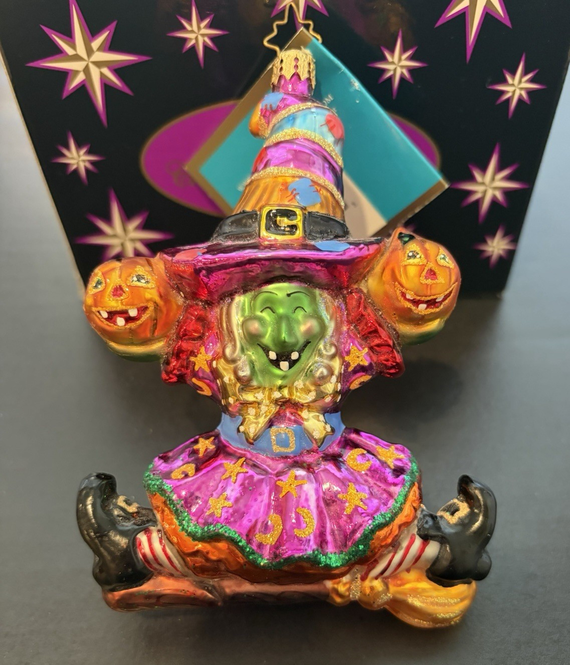 RARE NEW Radko 2006 Witchity Split Halloween Witch Pumpkins Ornament 1013498 tag