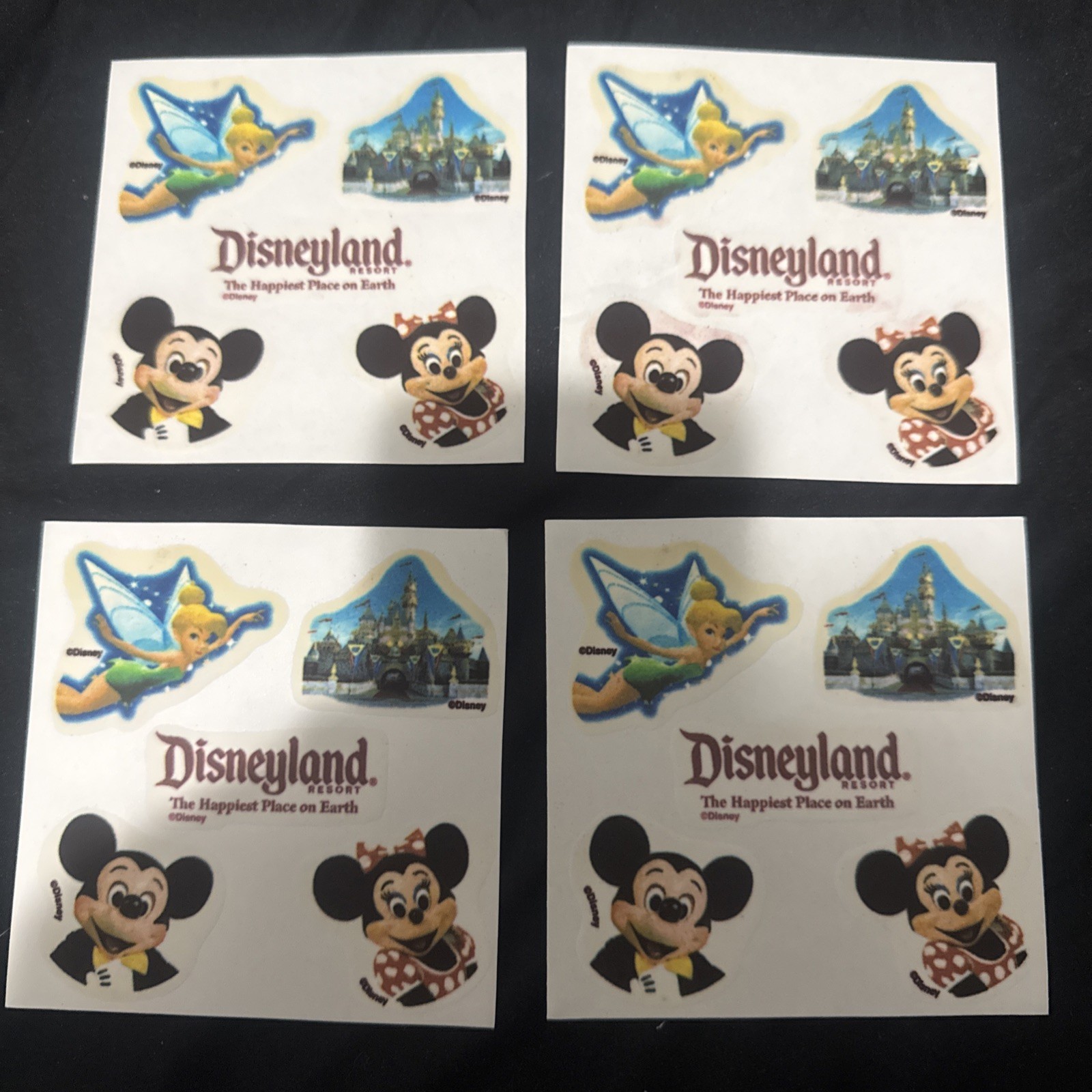 VINTAGE DISNEYLAND 5 STICKER SHEET,TINKER BELL,MICKEYandMINNIE MOUSE, castle