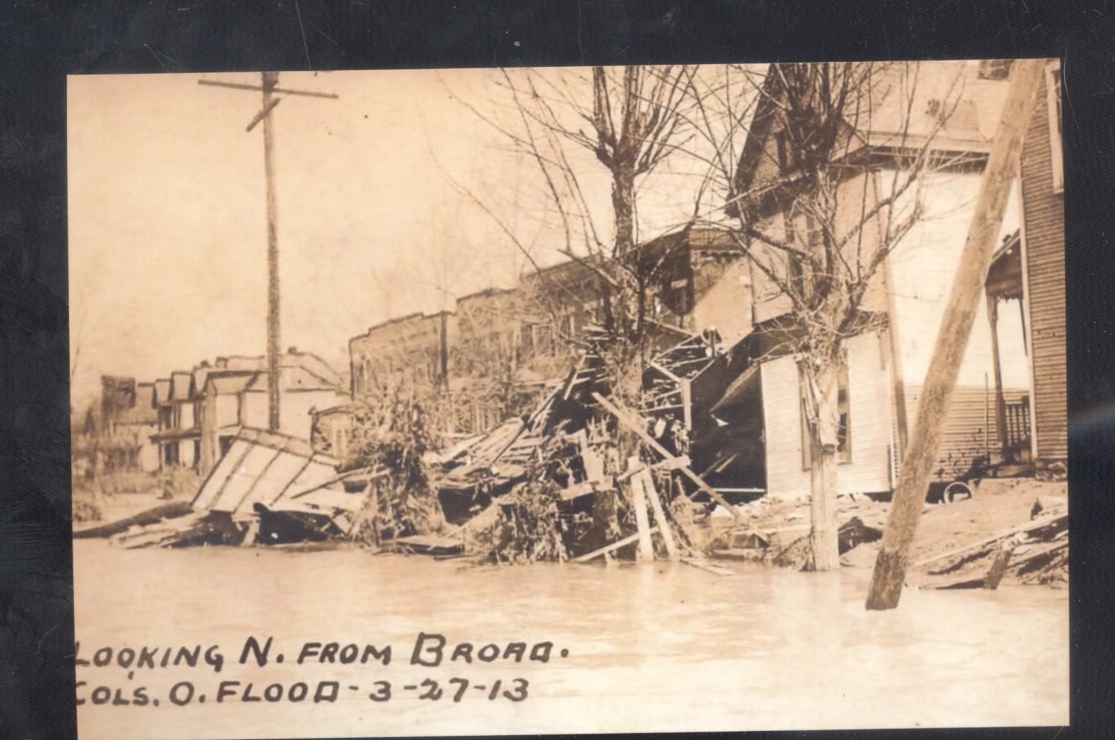 REAL PHOTO COLUMBUS OHIO 1913 FLOOD BROAD STREET SCENE POSTCARD COPY