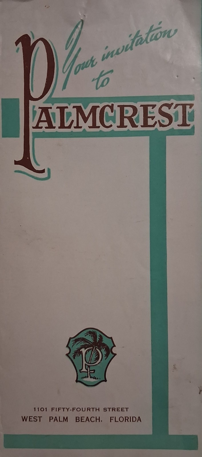 1920s-30s PALMCREST Hotel West Palm Beach Florida BROCHURE MOTELS