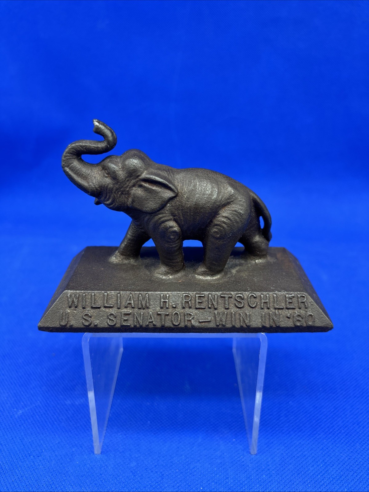 VTG Cast Iron Paperweight 1960 William Rentschler Senate Campaign Win In 60 ILL.