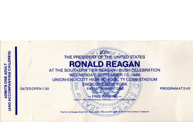 #2 Ronald Reagan September 12th 1984 Personal Appearance Tickets