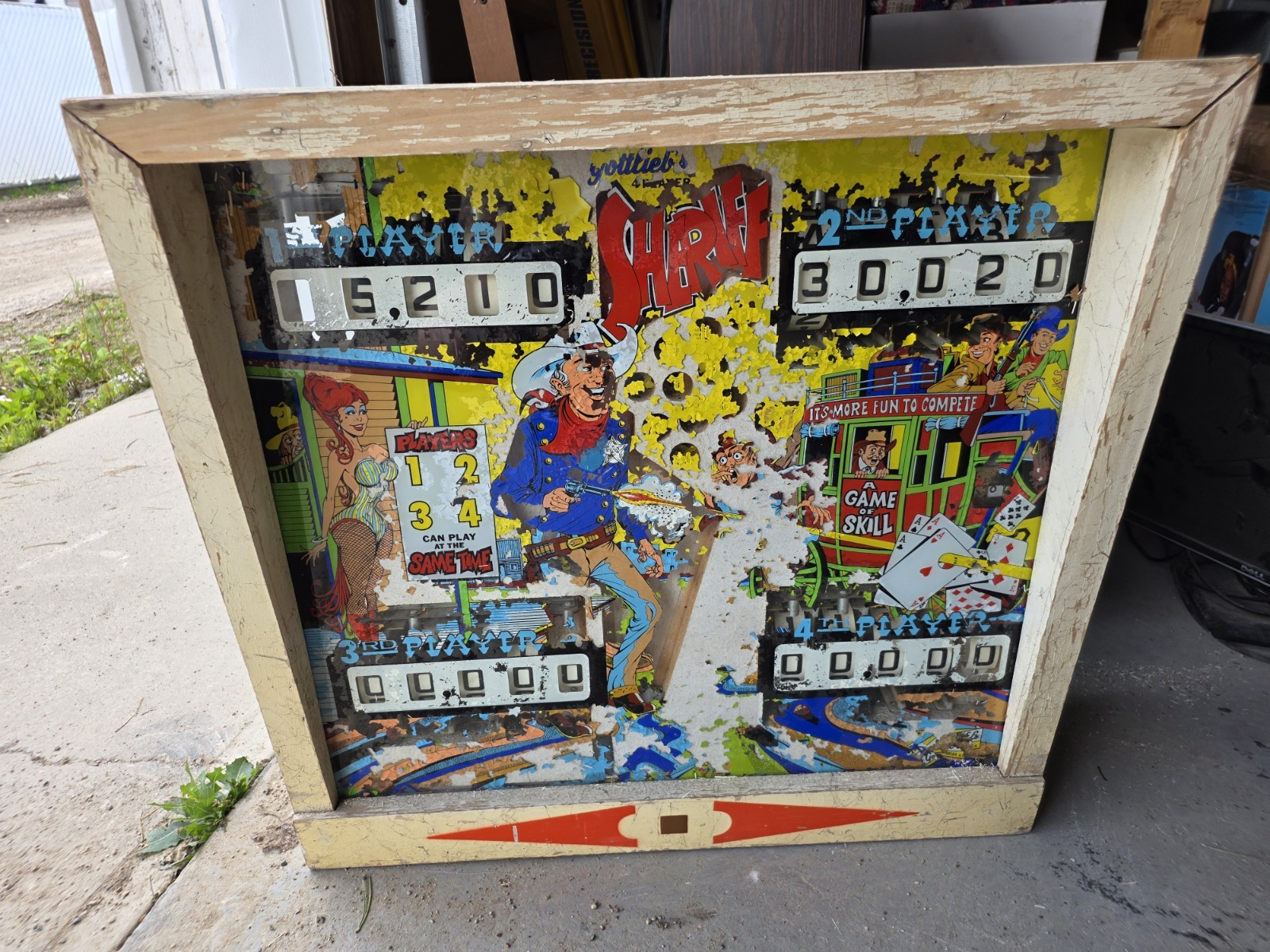 Vintage Sheriff Gottlieb Pinball Machine Back Glass Full ORIGINAL Backbox 