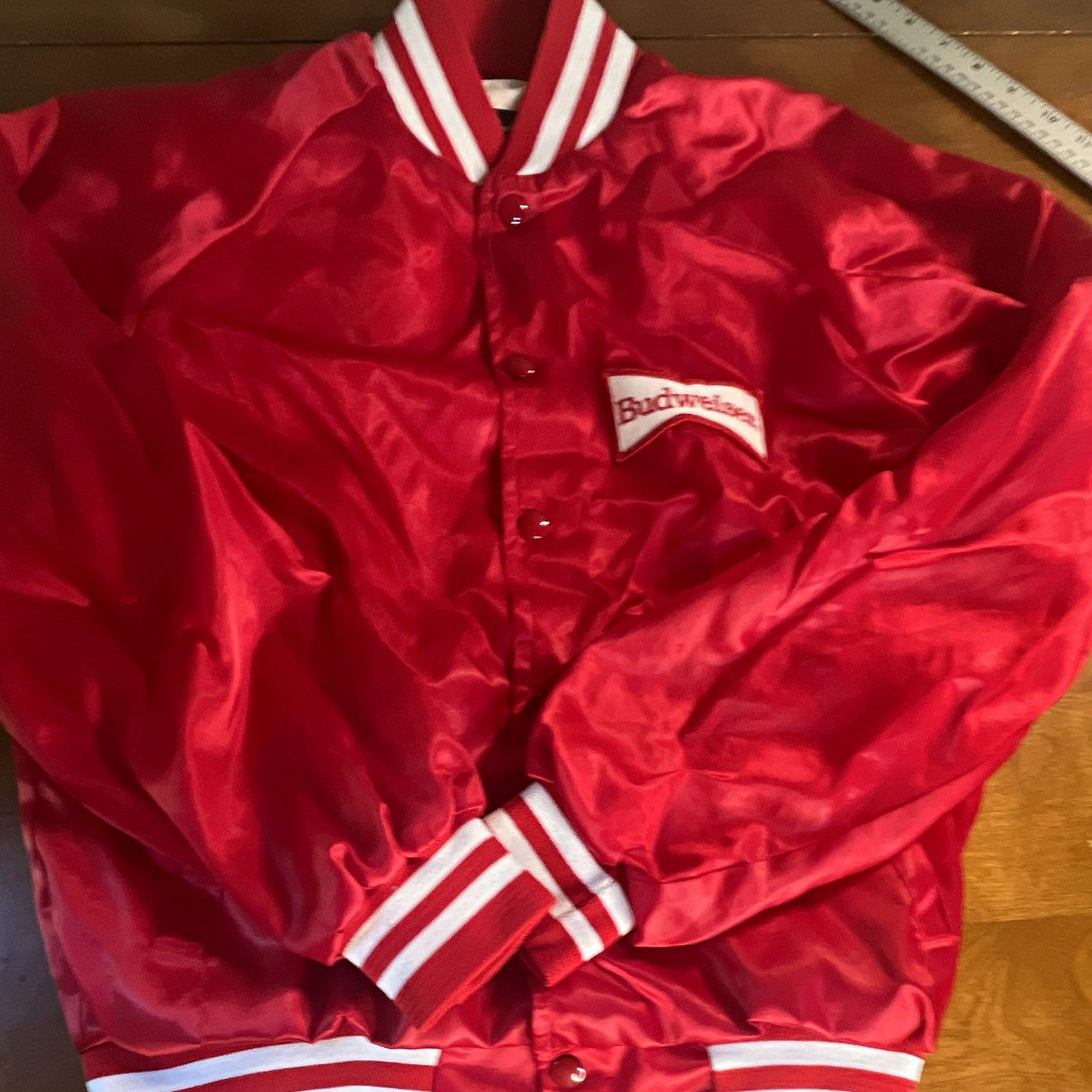 VTG Budweiser Red Satin Snap-Front Jacket Anheuser-Busch A&Eagle Collection