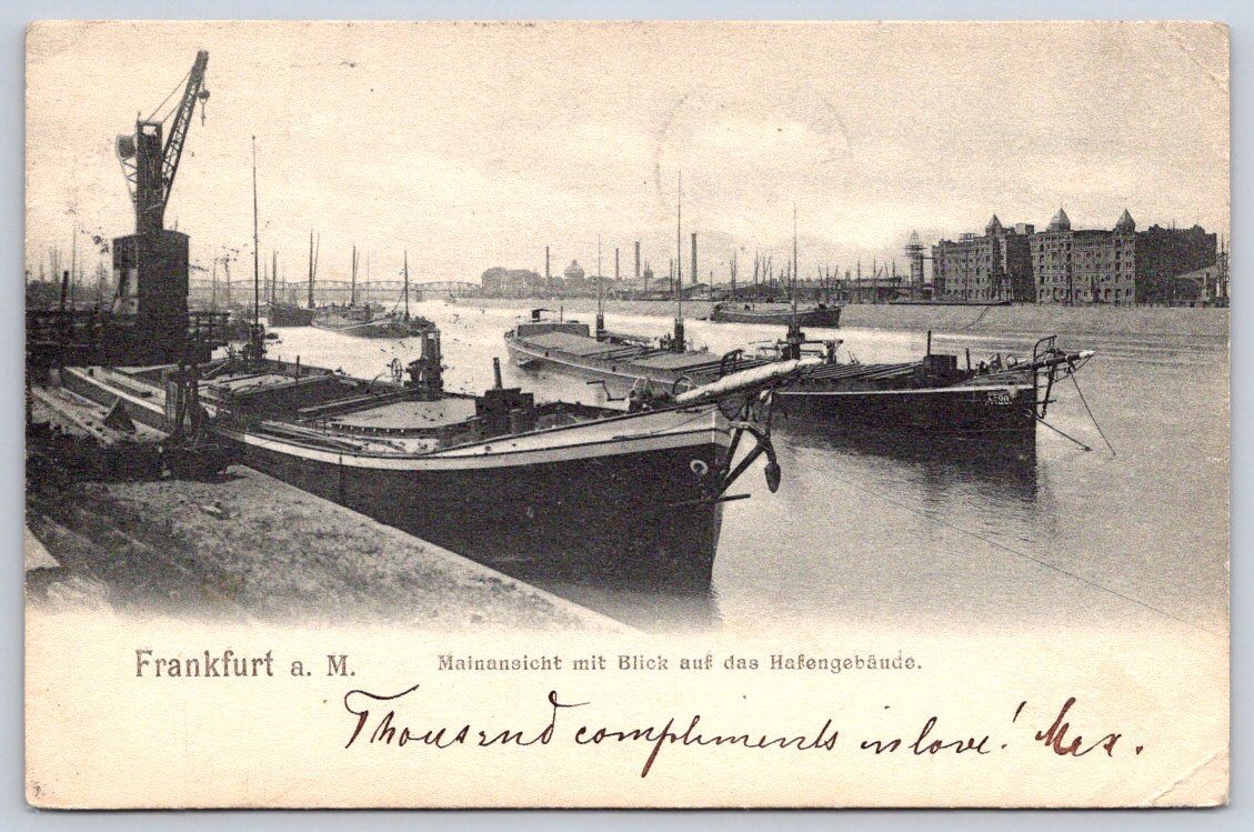 Antique Germany Postcard FRANKFURT Main River Port Harbor 1903