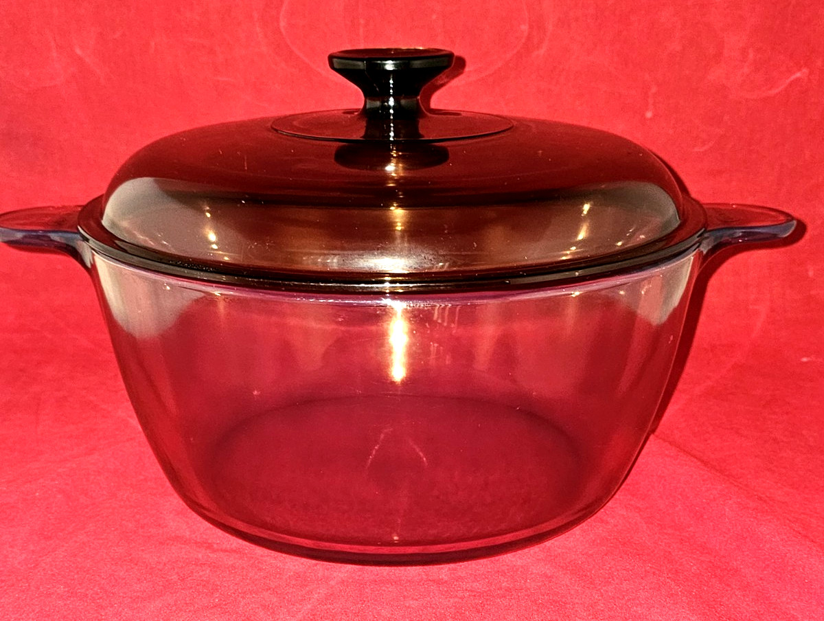 VTG Corning Vision Ware Pyrex Amber 5Qt 4.5L Dutch Oven Stock Pot With Lid VGUC