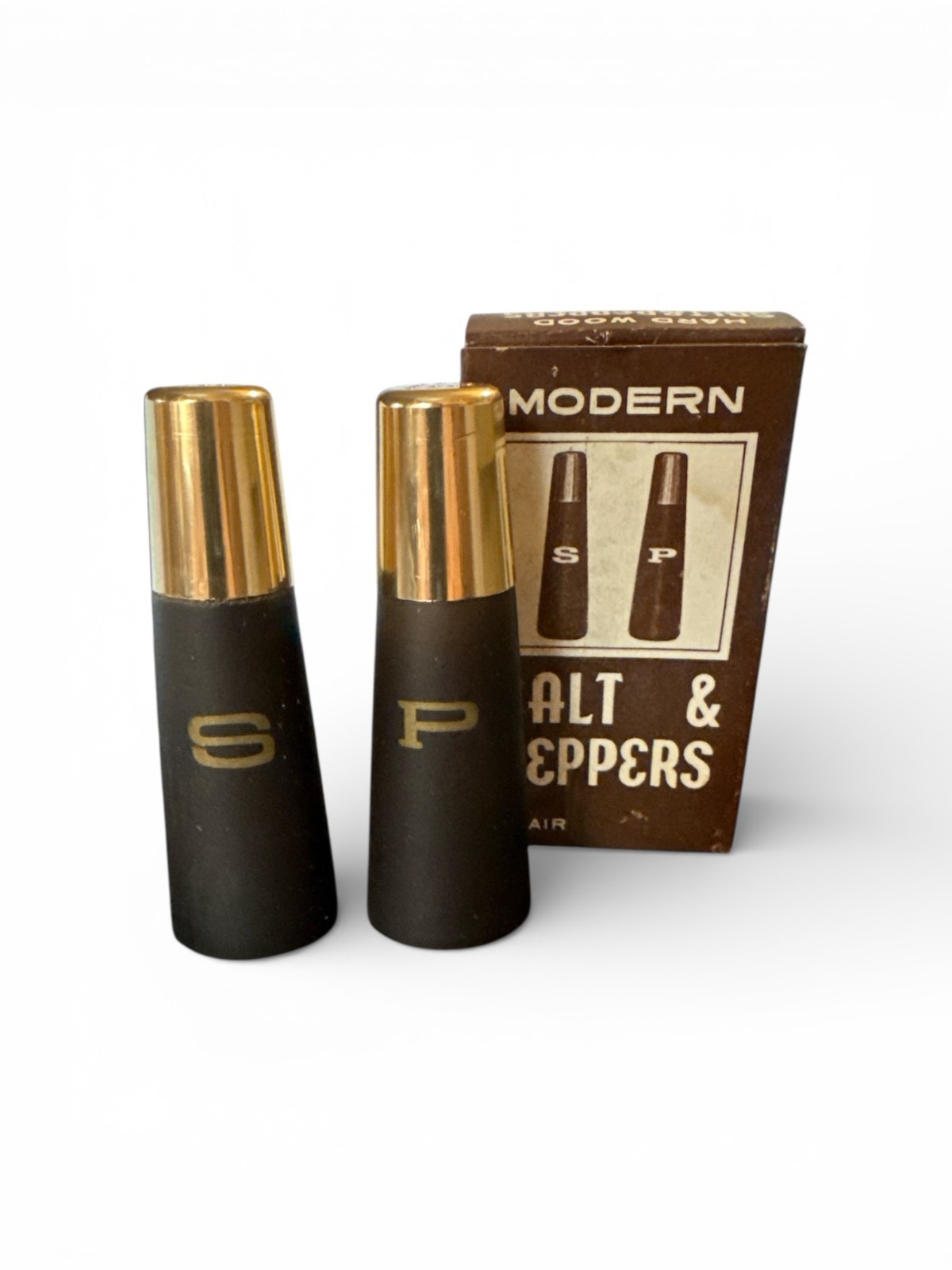 1960s Vintage Mid Century Modern Wooden Salt Pepper Shaker Set NOS