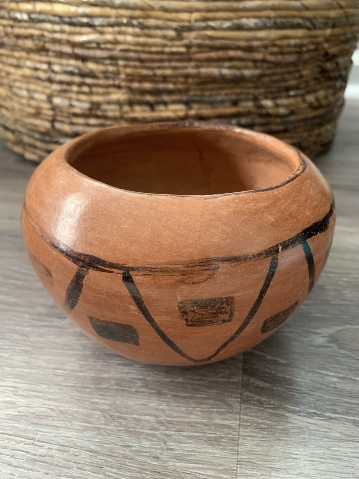 Old Vintage Maricopa? Hopi? Black On Red Painted Bowl Pot Markings Hard To Read