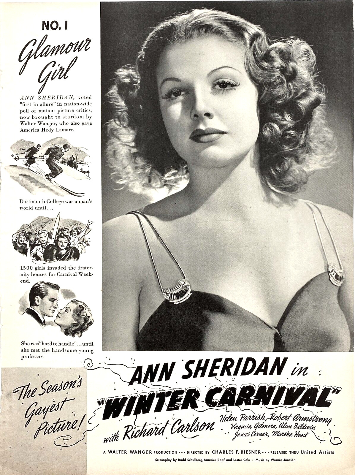 Ann Sheridan Winter Carnival #1 Glamour Girl UA Promotion 1939 Vtg Mag Print Ad
