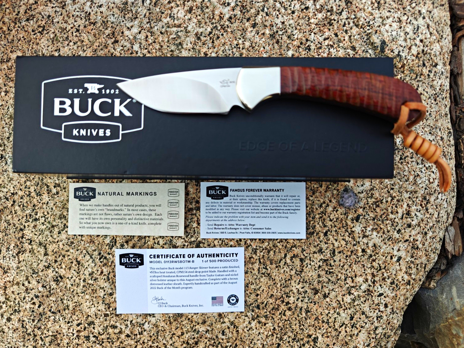 August 2022 Buck of the Month-113 Ranger-Honduran Rosewood/New-1 of 500 Made
