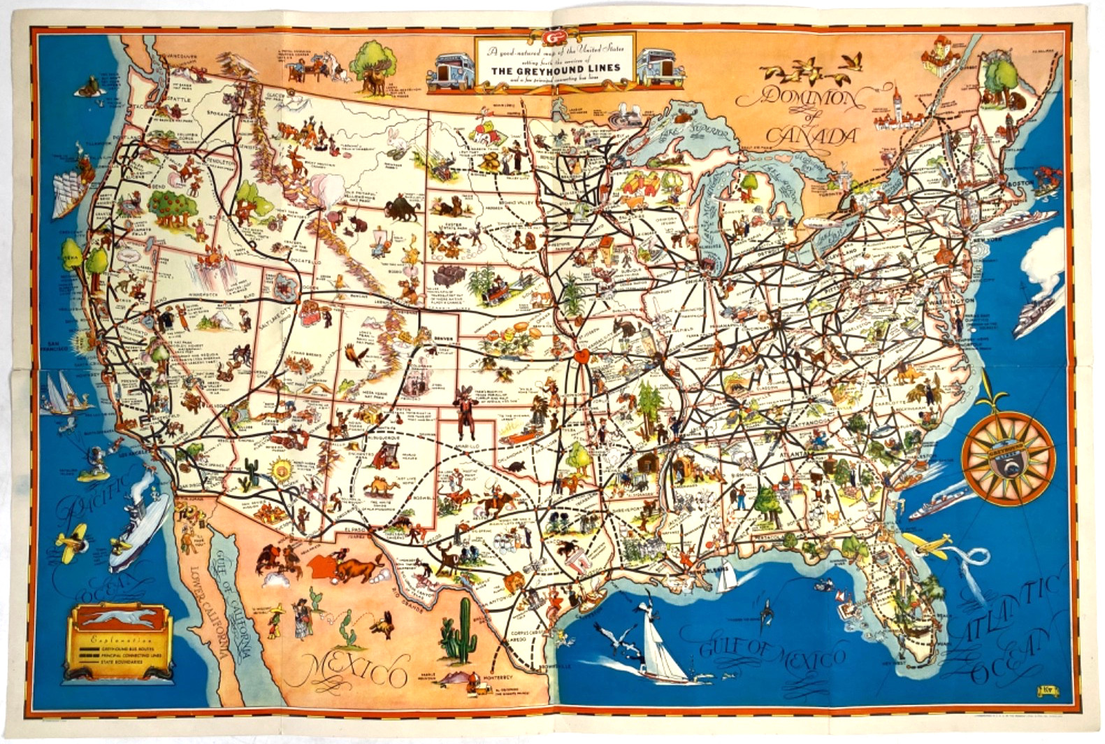 1933 HUGE CARTOON MAP OF U.S.A. - 20\
