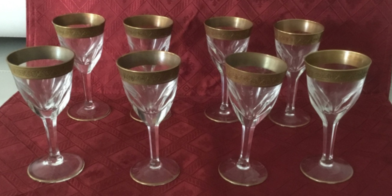 Moser  crystal Pattern Lady Hamilton Gold Encrusted Band cordial  Goblet