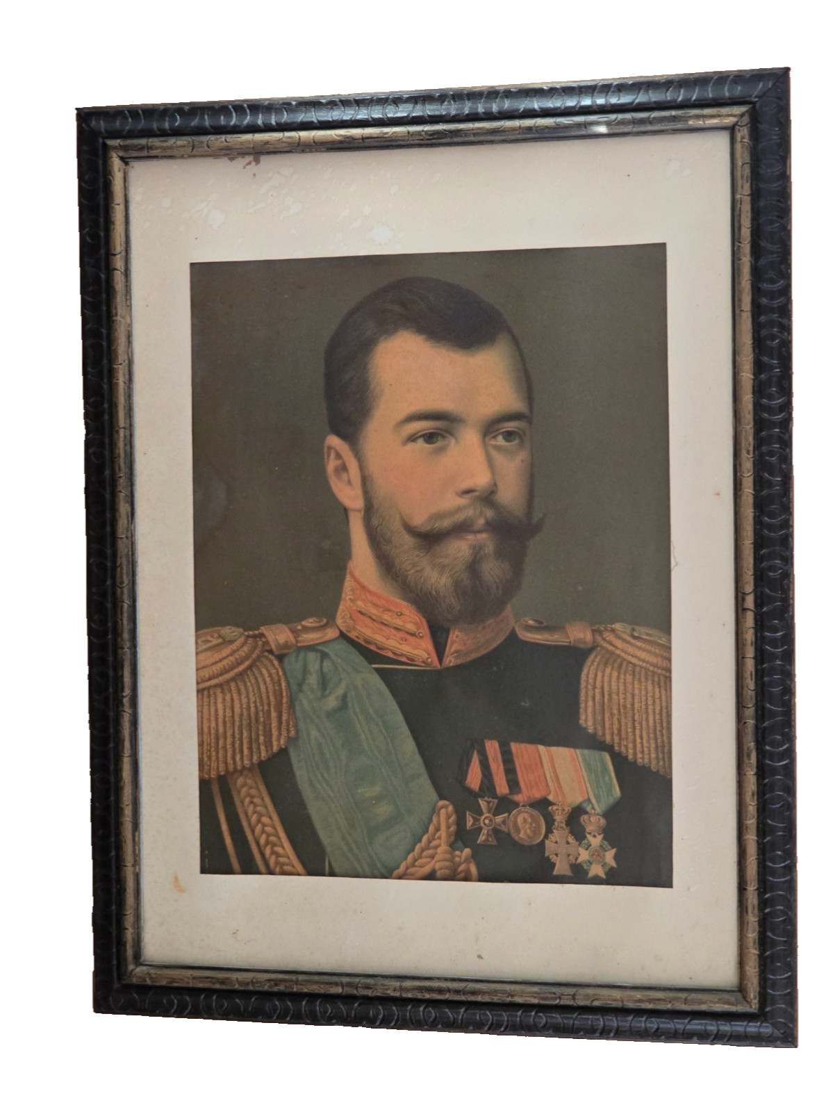 Antique 1896 Czar Nicholas II Coronation Portrait Romanov Empire Litho Framed