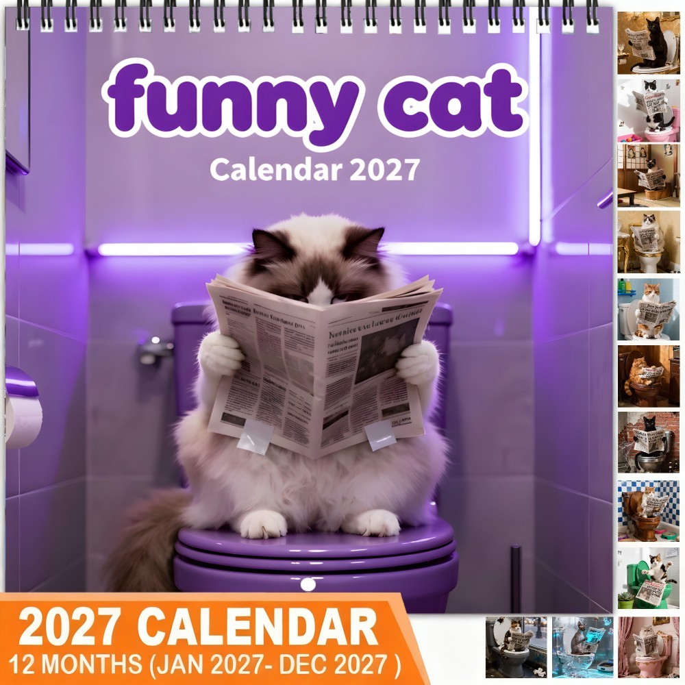 2027 Funny Cat Wall Calendar, 12-Month Cat Humor Calendar, Funny Cat Lover Gift