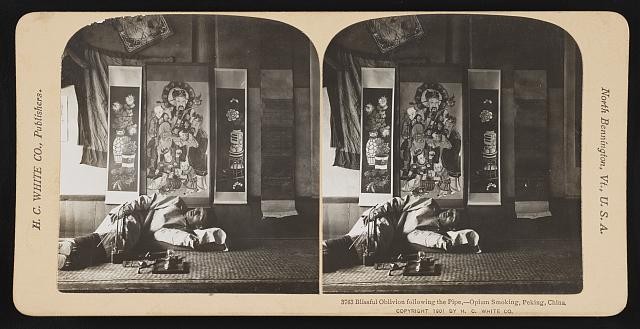 Photo:Peking China 1901 Opium Smoking Scene Blissful Oblivion Stereo View