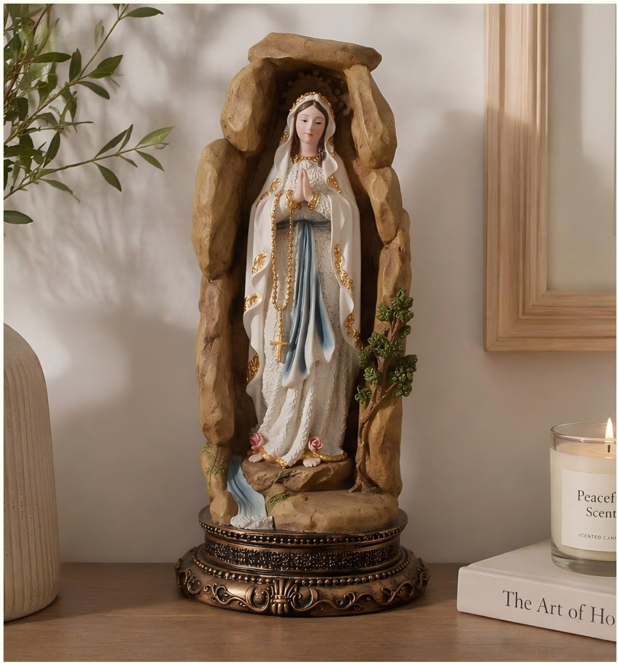 12.5 Inch Our Lady of Lourdes Statue with Rosary, Virgin Mary Grotto Statue |...