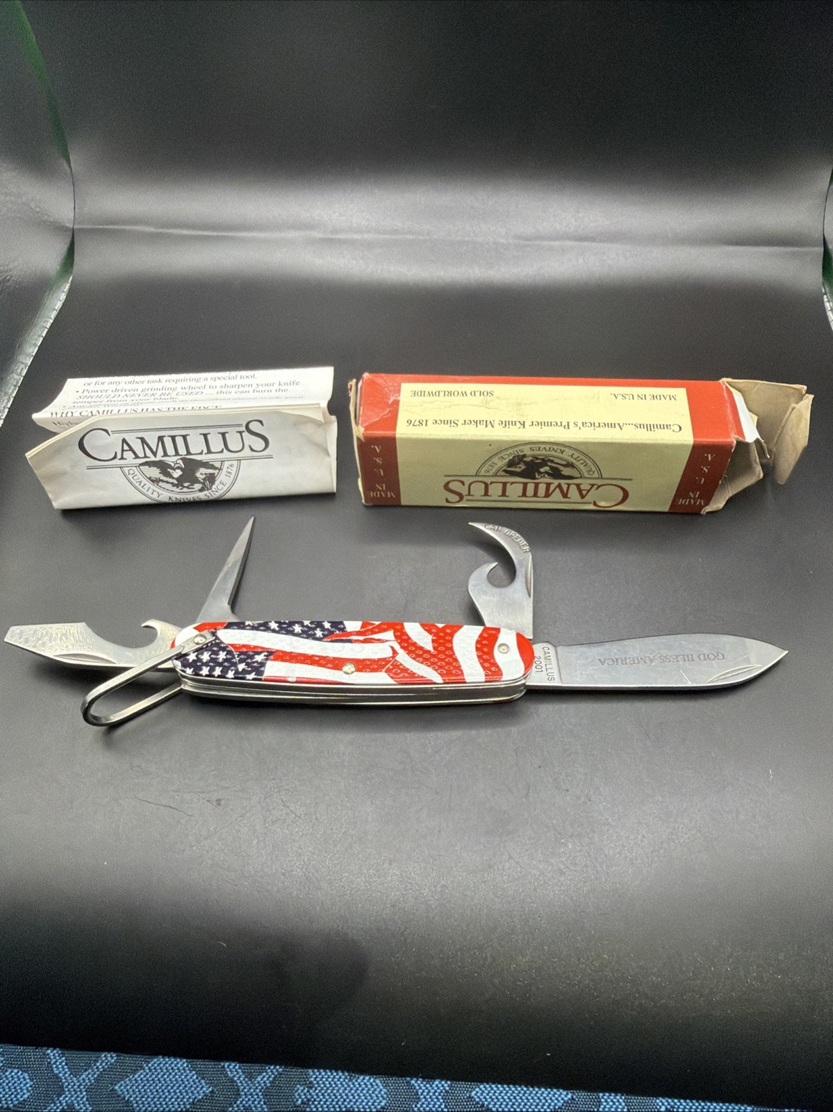 Vintage Camillus Ol Glory 4 Blade Utility Camp Pocket Knife Original Box Mint