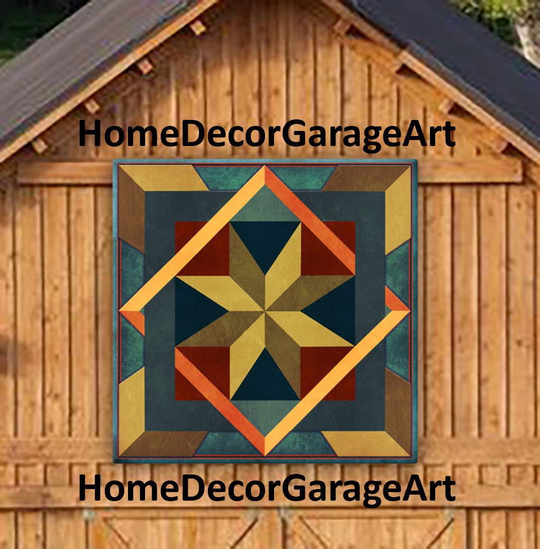 Barn Quilt Art Metal Sign, Box In Box Earth Tone 2, Pennsylvania Dutch Amish