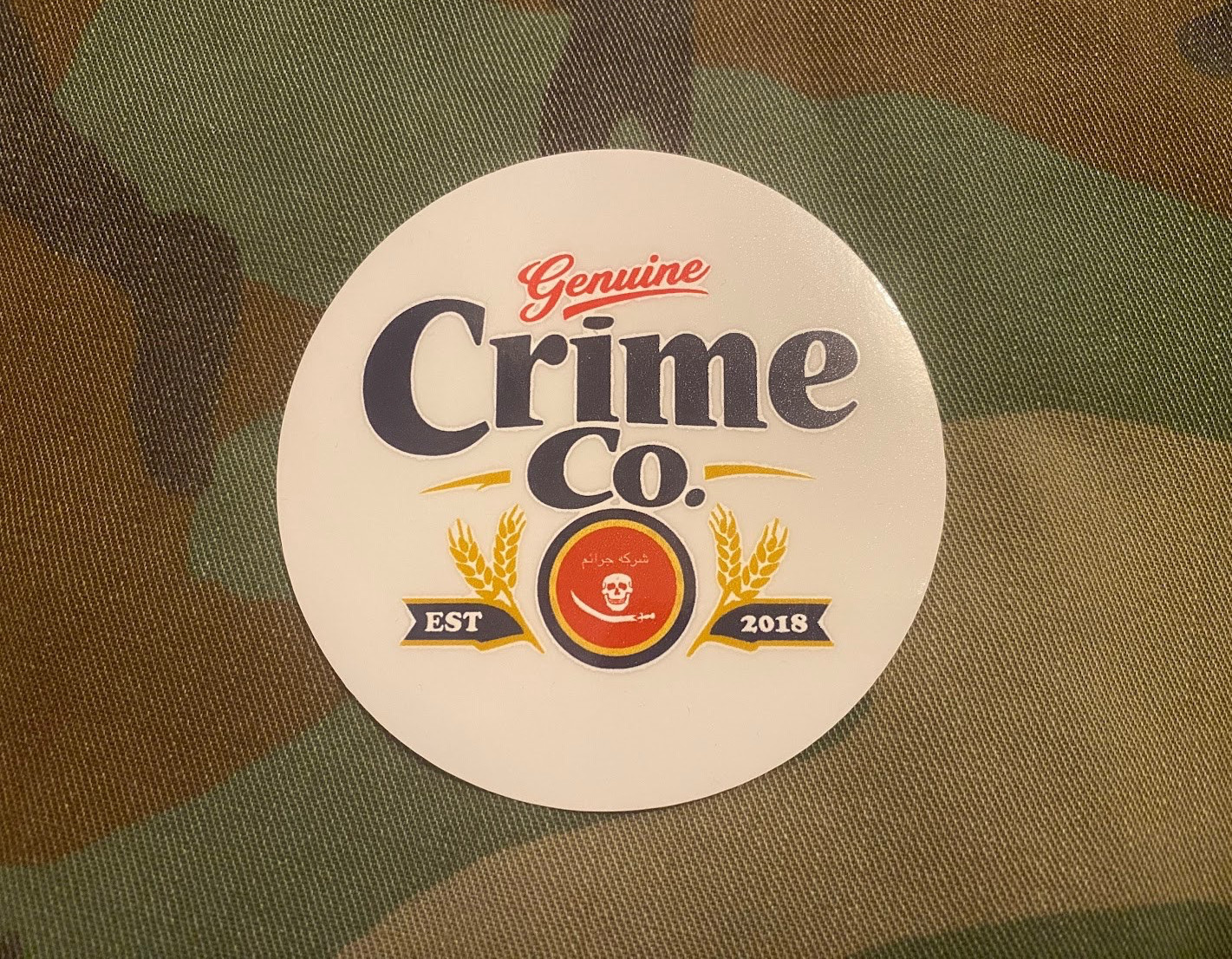 CRIME COMPANY GENUINE CRIME CO STICKER SLAP EST 2018 MILLER LITE NOT FOG ONE7SIX