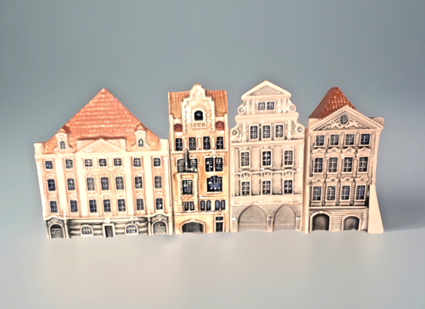 Prague Czech Porcelain Town Houses Vintage Handmade Miniature Lot of 4 Read/SEE*