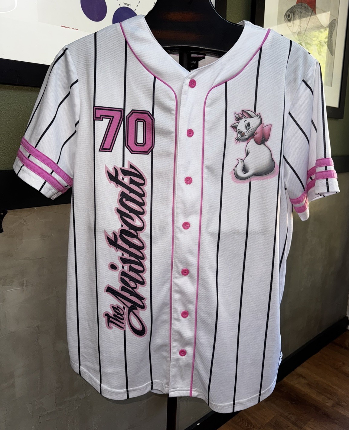 Disney Aristocats Marie Baseball Jersey Adult M Pink White Pinstripe #70 Movie