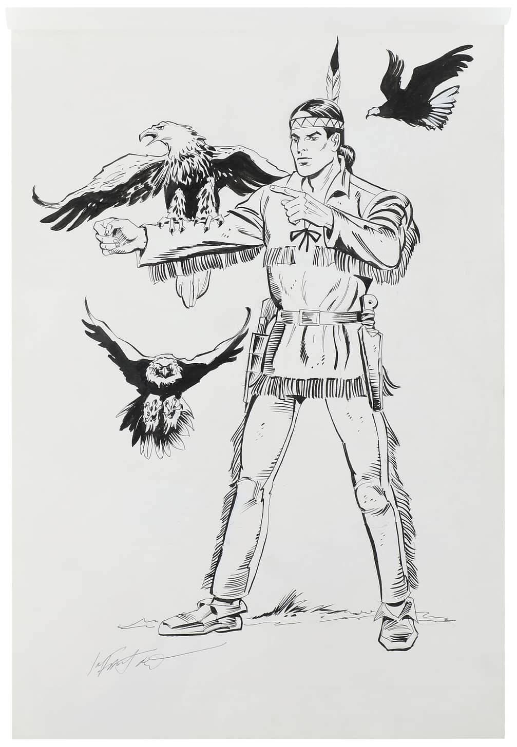 Carmine Infantino Signed Original Comic Art Lone Ranger 1998 [Playing Mantis]