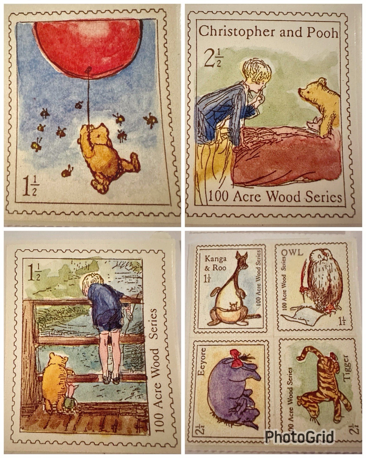 RARE Vtg Classic Winnie Pooh 100 Acre Wood Stamp Sticker Sheet 14pc NOS Disney