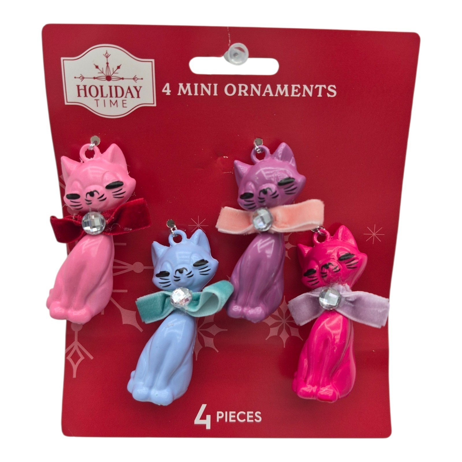 Vintage Inspired Retro Cat Ornaments Mini Set Of 4 Colorful Mod Plastic NEW
