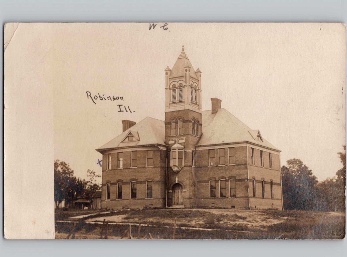 c1908 Public School 1887 Building Robinson Illinois IL RPPC Real Photo Postcard