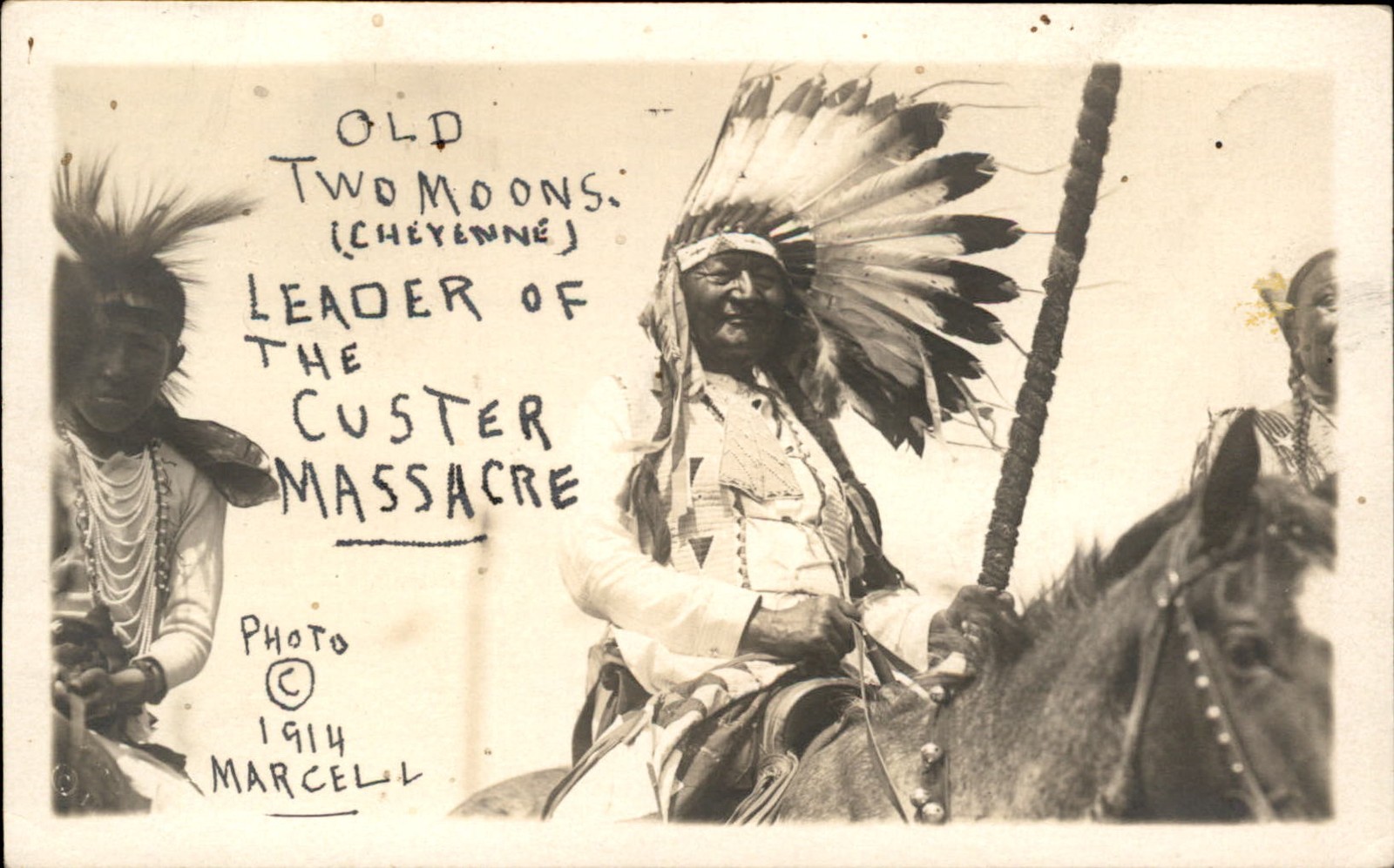 Old Two Moons Custer Massacre 1914 Marcell Native Americana RPPC Postcard bhn
