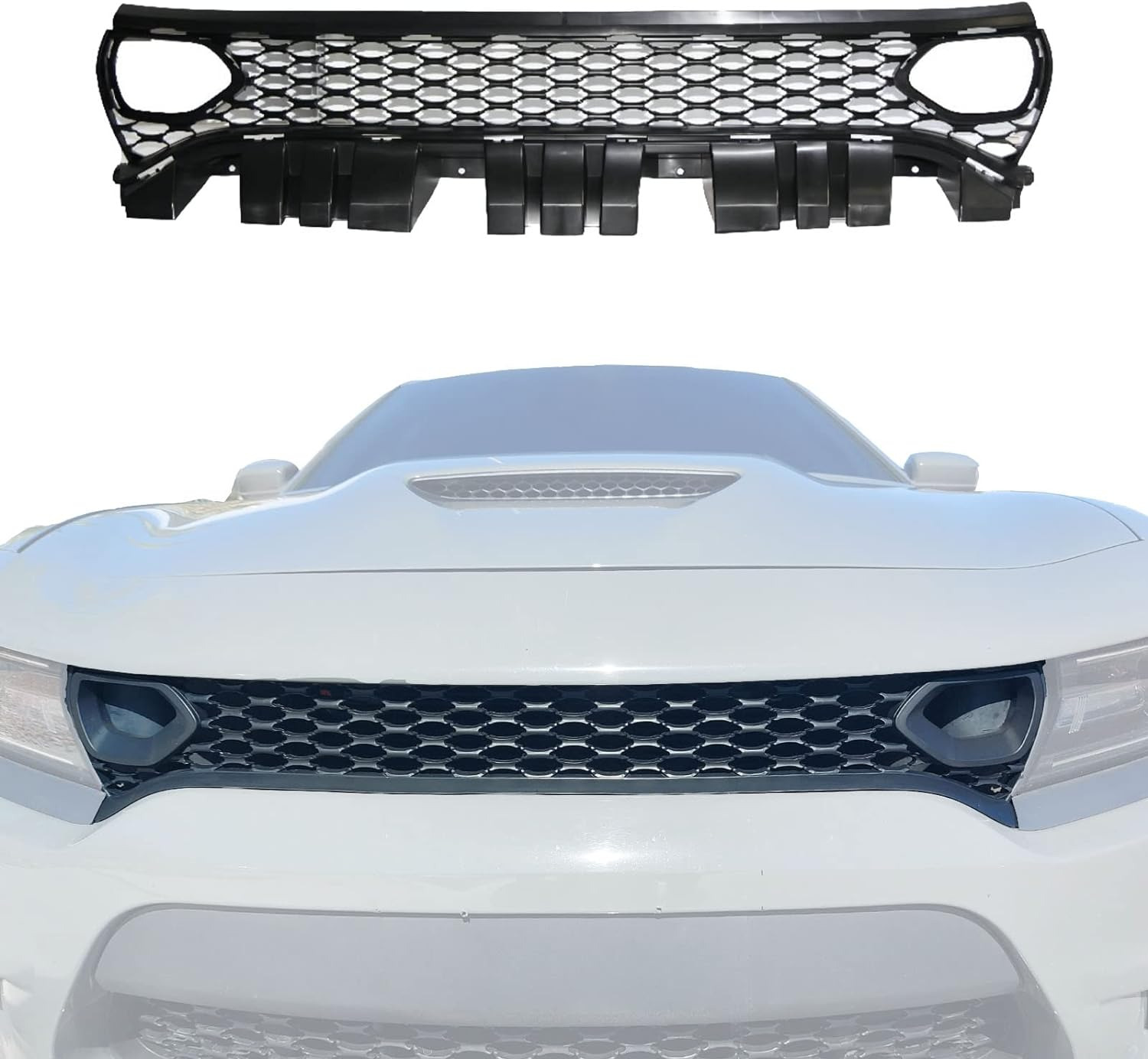 Front Upper Grill Black Grille Replacement for 2015-2022 Dodge Charger SRT SXT