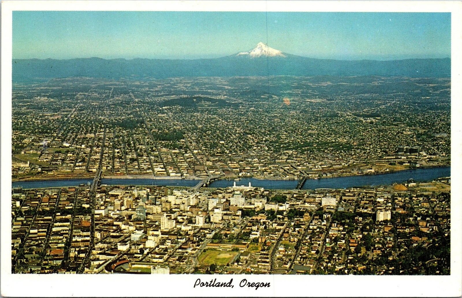 Vtg Portland Oregon OR Aerial View of City Williamette River Mt. Hood Postcard